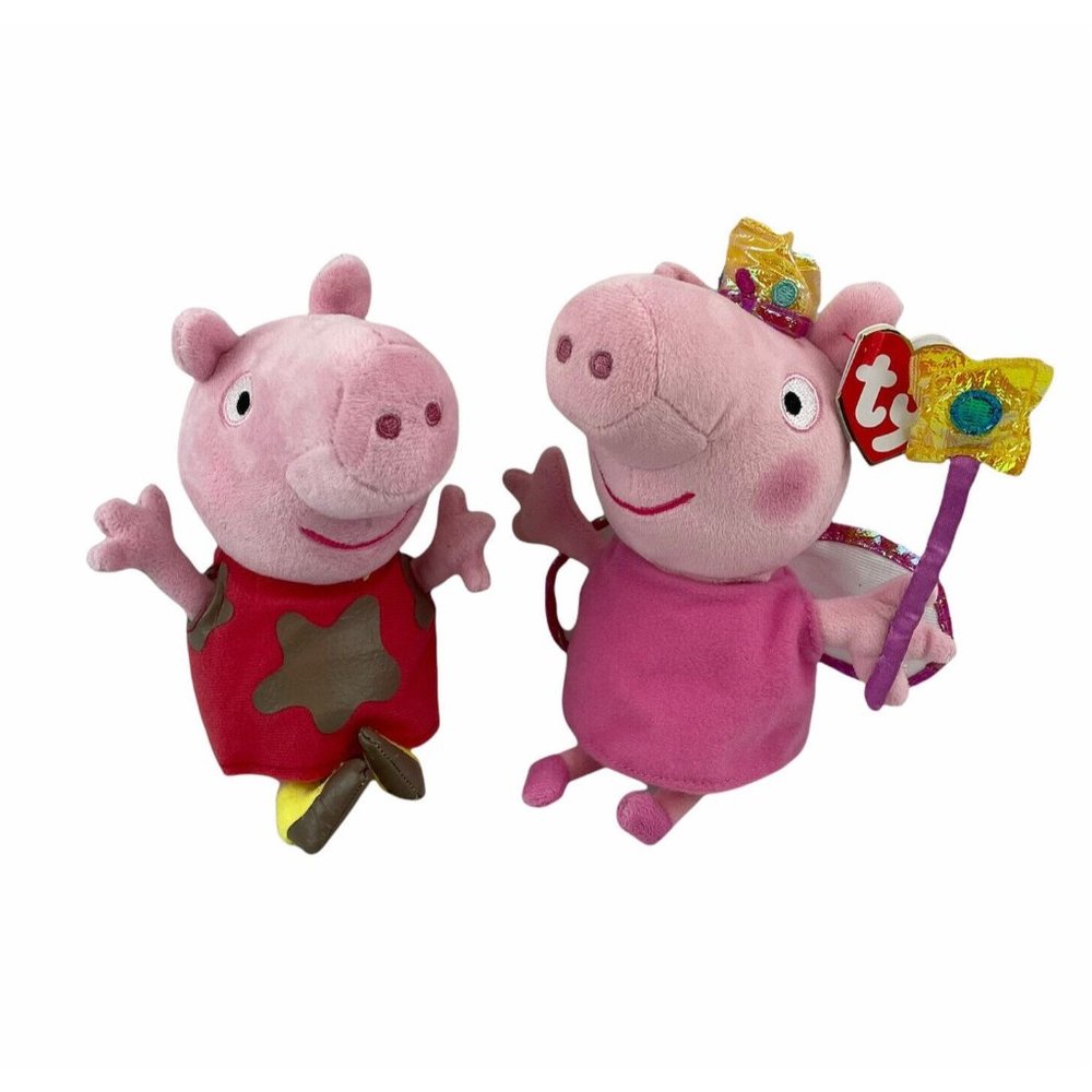 Ty Peppa Pig 7" Plush Stuffed Animals Princess Peppa UK Limited Ed.& Peppa Muddy
